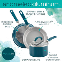 Load image into Gallery viewer, Rachael Ray 13 piece teal shimmer cookware pots and pans set