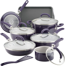 Load image into Gallery viewer, Rachael Ray 13 piece purple shimmer cookware pots and pans set