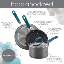 Load image into Gallery viewer, Rachael Ray Nonstick Cookware Pots and Pans Set, 11 Piece, Gray with Teal Handles