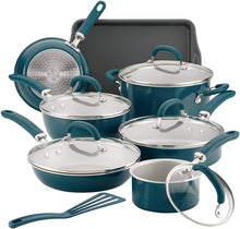 Load image into Gallery viewer, Rachael Ray 13 piece teal shimmer cookware pots and pans set