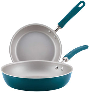 Rachael Ray Aluminum Nonstick Skillet 9.5" & 11.75"- Teal Shimmer - Pack of 2