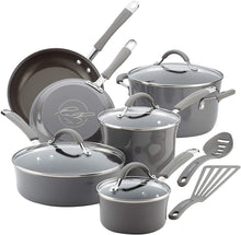 Load image into Gallery viewer, Rachael Ray 12 Piece Sea Salt Gray Cucina Nonstick Cookware Pots and Pans Set
