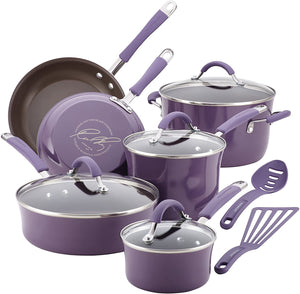 Rachael Ray 12 Piece Sea Salt Gray Cucina Nonstick Cookware Pots and Pans Set