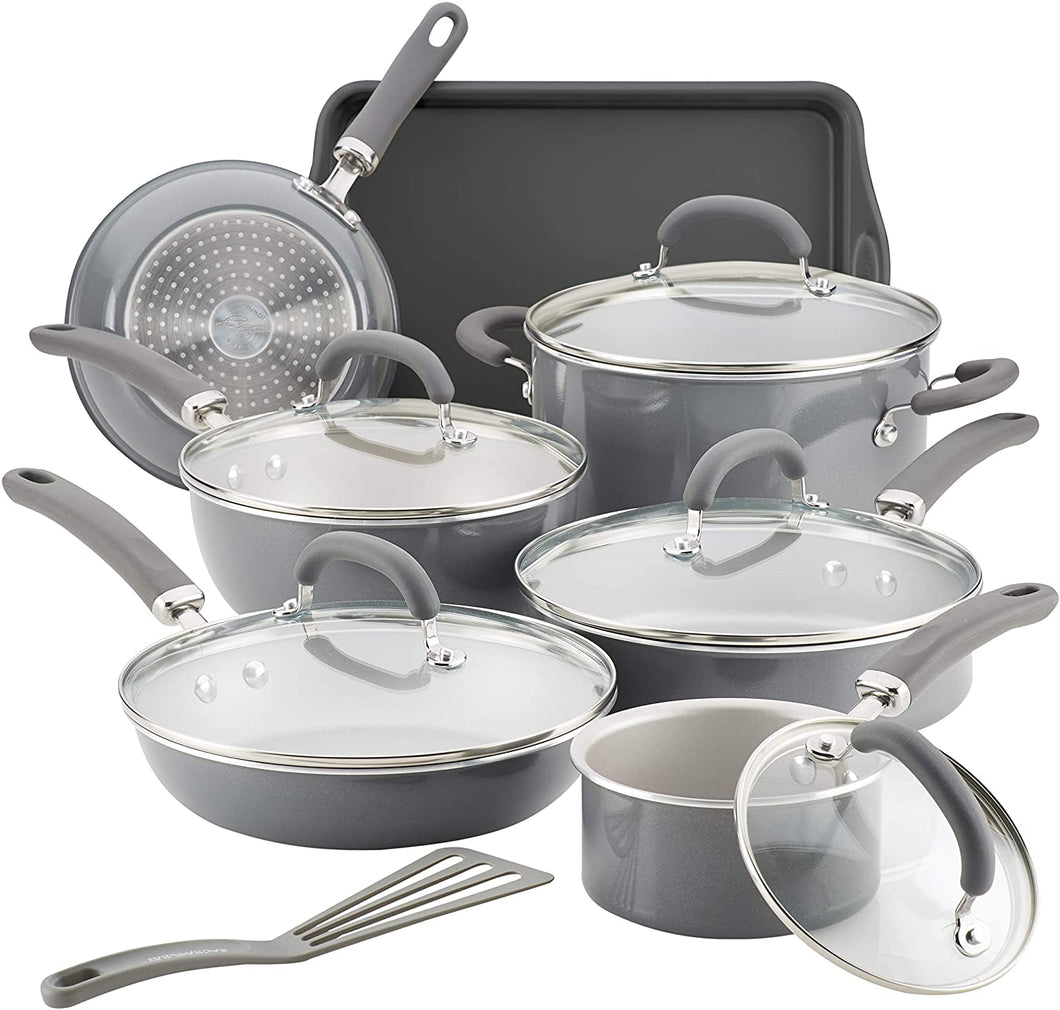 Rachael Ray 13 Piece Gray Shimmer Nonstick Cookware Pots and Pans Set