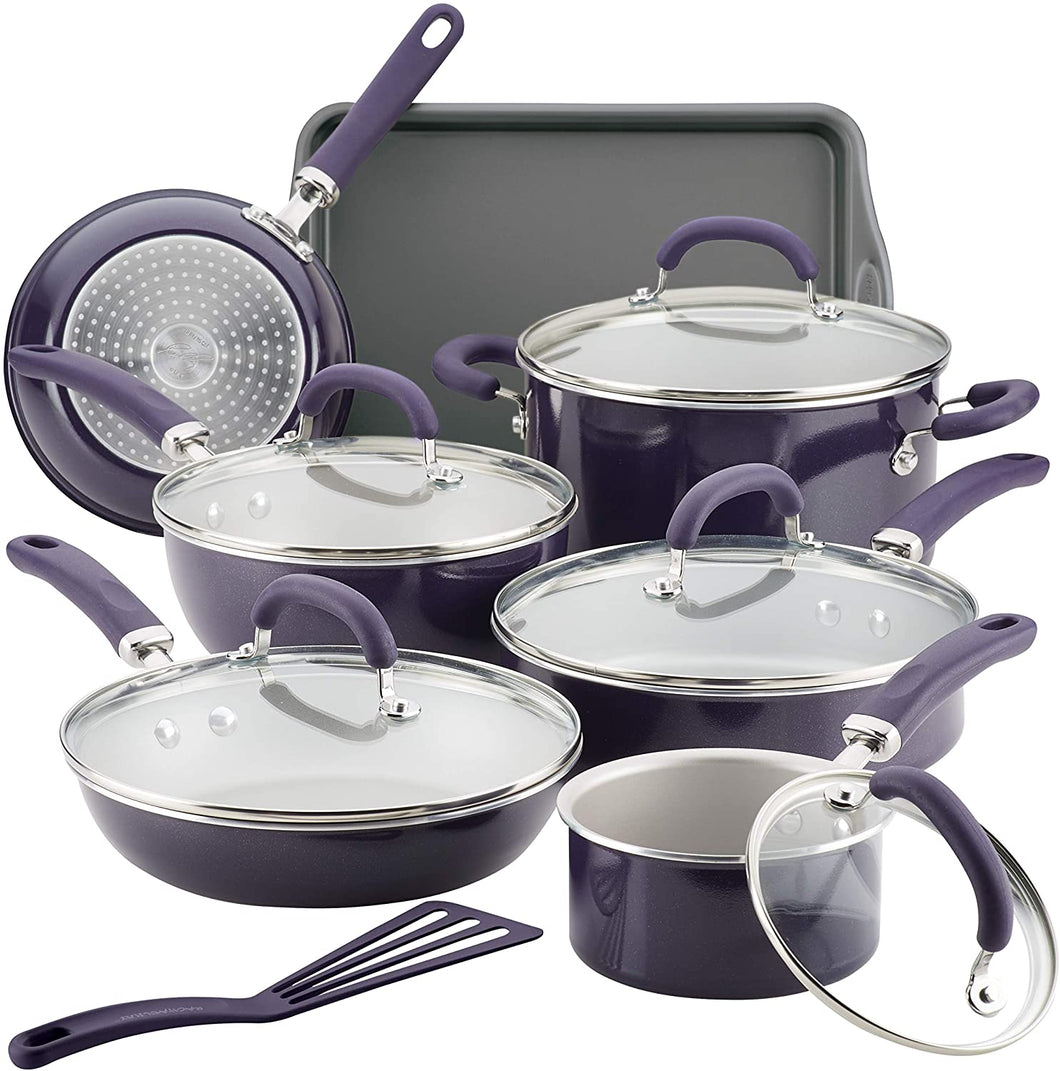 Rachael Ray 13 piece purple shimmer cookware pots and pans set