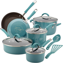 Load image into Gallery viewer, Rachael Ray 12 Piece Sea Salt Gray Cucina Nonstick Cookware Pots and Pans Set
